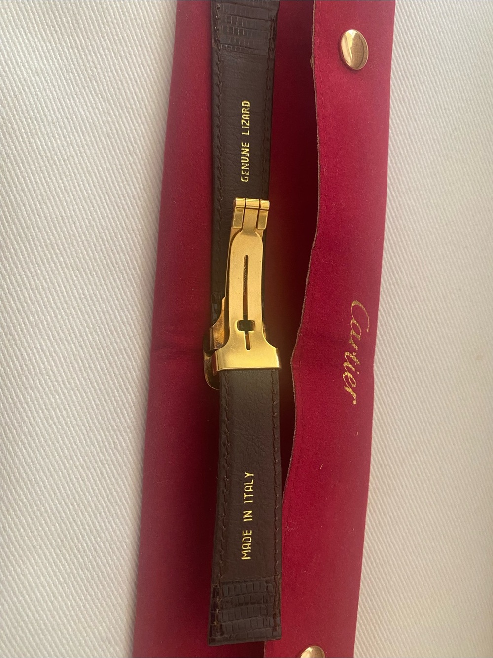 Vintage Brown Lizard Leather Watch Strap with Gold plated Deployant for Catier